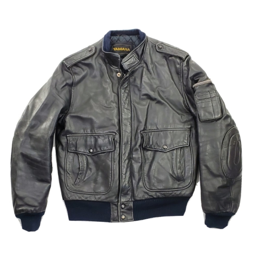 Yamaha Leather Bomber Biker Jacket Men’s 40 L Padded Motorcycle Cafe Racing VTG